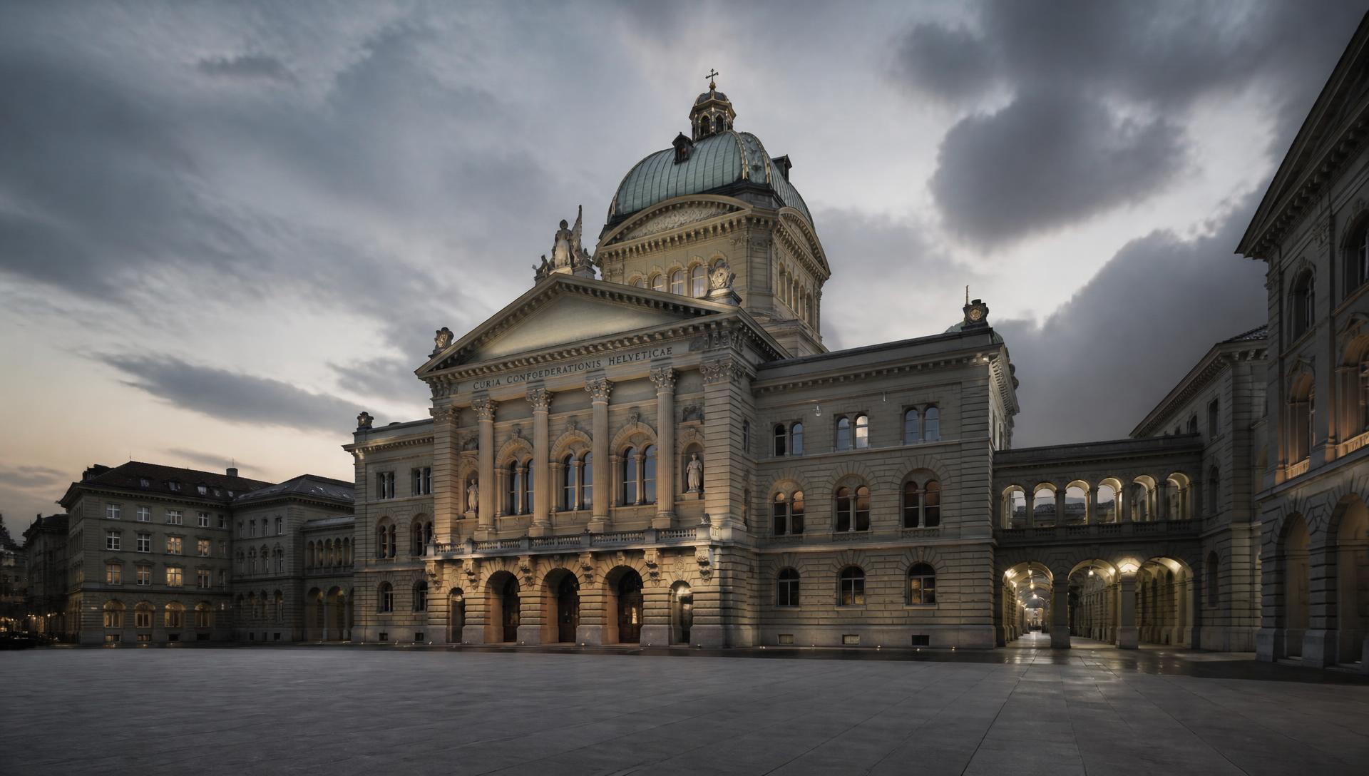 Bundeshaus in Bern in der Abenddämmerung